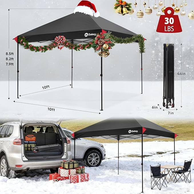 Sekey 10x10 Pop Up Canopy with One Push Setup-Easy Up Canopy with 99% UV Blocking - Instant Outdoor Sun Shade for Events, Parties, Camping- Commercial Gazebo with Weight Bags,Wind Proof&Waterproof
