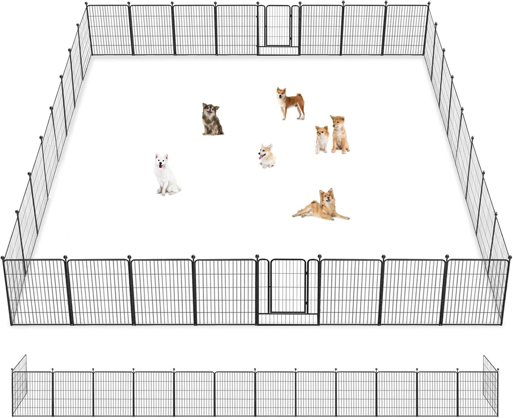 Dog Playpen 32 inch 32 Panels Indoor Outdoor Dog Pen for Medium/Small Dogs Heavy Duty Metal Dog Fence Outdoor for Yard, Puppy Playpen with Door Portable Pet Fence for RV Camping Yard