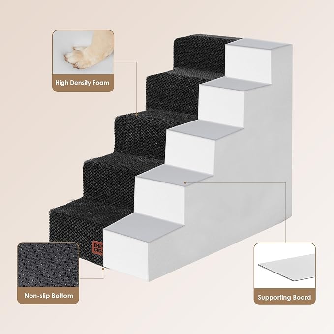 EHEYCIGA Dog Stairs for High Bed 22.5" H, 5-Step Dog Steps for Bed, Pet Steps - Image 3