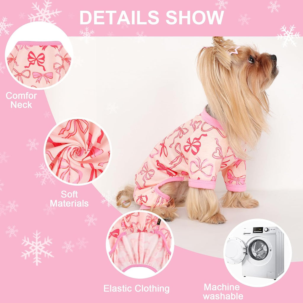 Dog Pajamas Small Sized Dogs Stretchable Summer Dog Clothes Pjs 4 Legs Girl Boy Cute Soft Puppy Outfits Doggie Cat Jammies Jumpsuit Sleeper for Pet (Bow Tie, Medium)