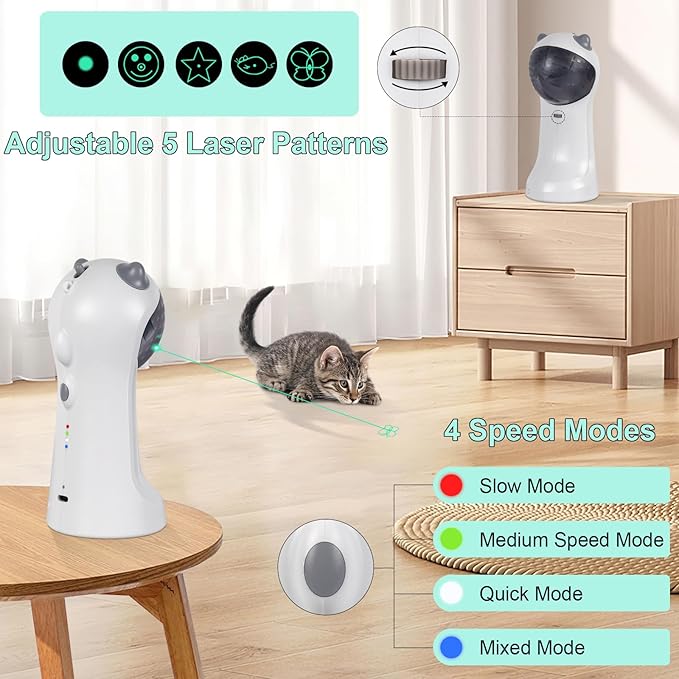 TBTeek Cat Toy, Automatic Motion-Activated, 5 Fun Patterns, 4 Speed Modes - Image 3