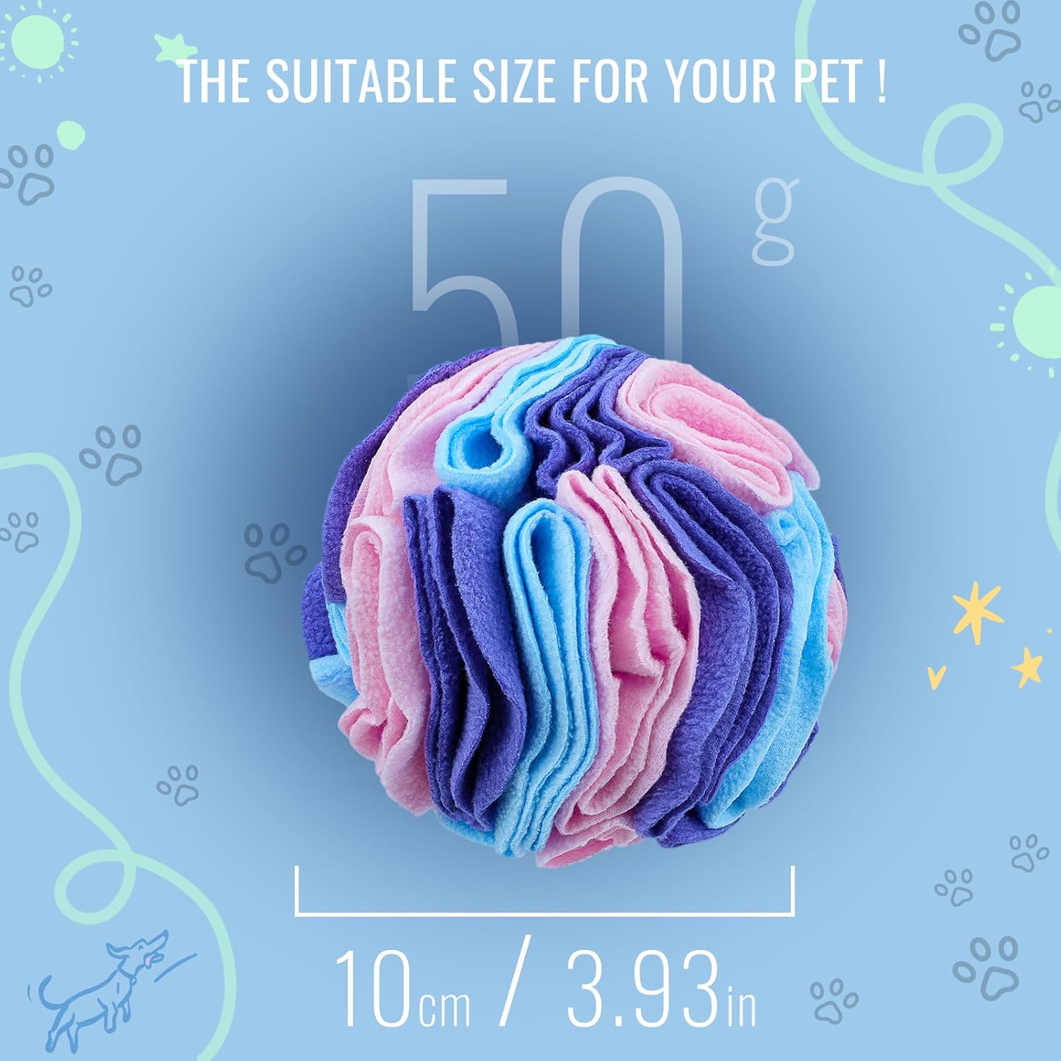 Pet Snuffle Ball, Puzzle Sniffing Interactive Dog Ball for Blind Dogs Training Stress Relief Dog Enrichment Toys Treat Machine Washable (Macarons Color, 10cm)