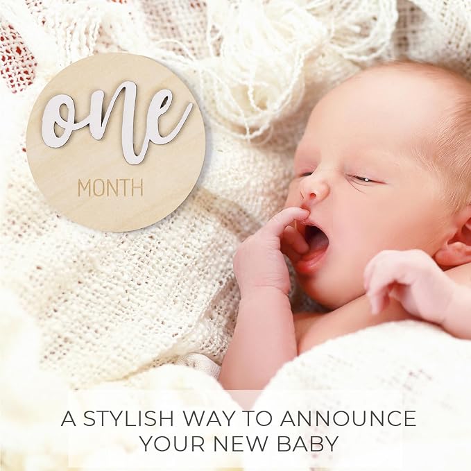 Milestone Wooden Circles for Monthly Baby: Newborn Age Milestone Signs Cards for Hospital - Month Markers Discs for New Boys and Girls
