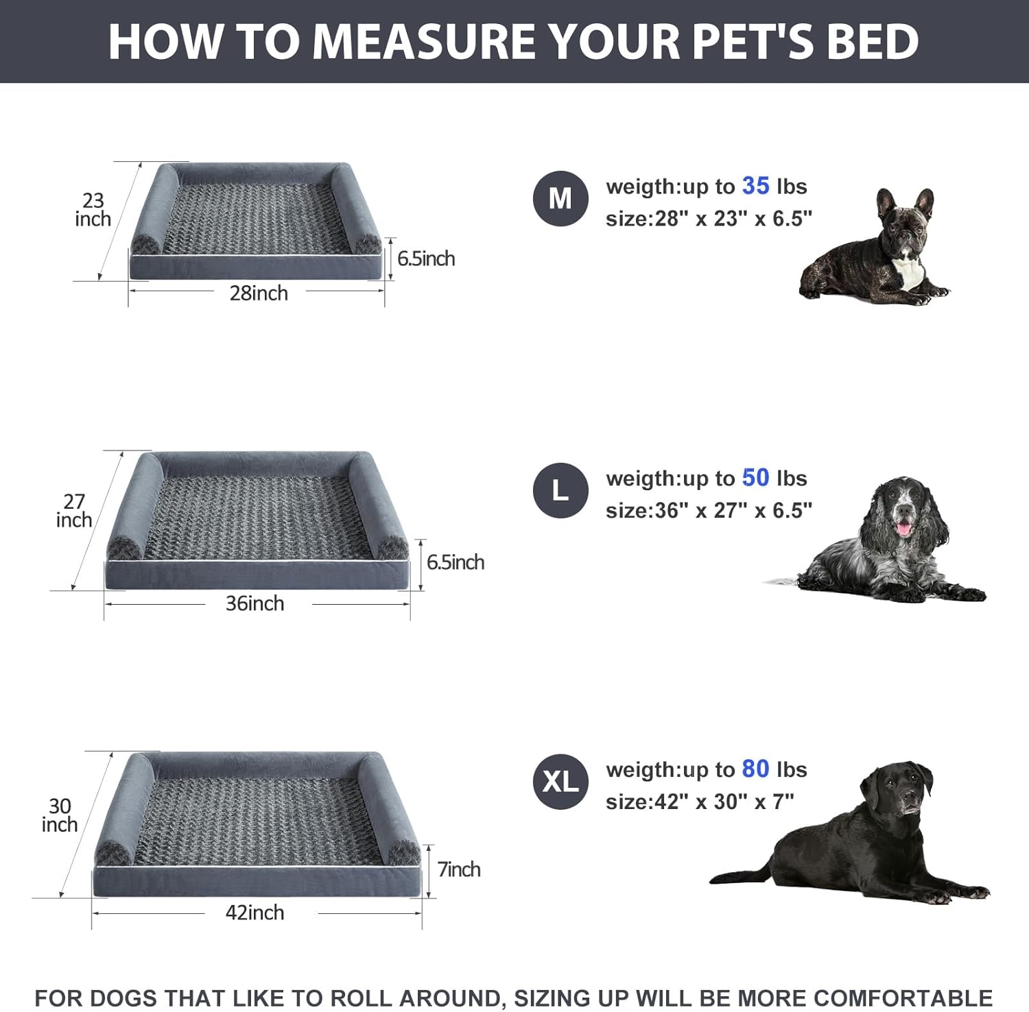 BFPETHOME Dog Beds for Large Dogs, Orthopedic Dog Bed for Medium Large Dogs,Big Waterproof Couch Pet Bed with Removable Washable Cover