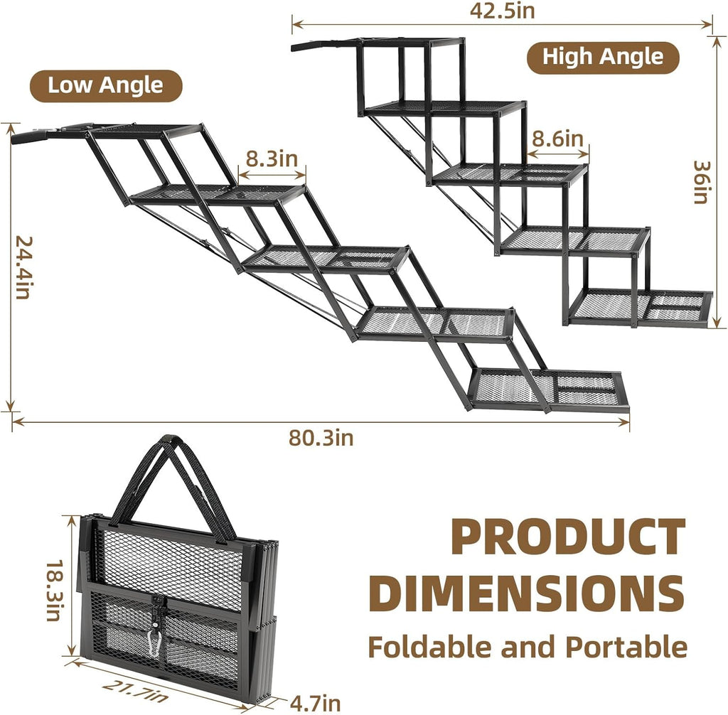 Dog Stairs for Large Dogs, Linvivon Extra Wide 20" Dog Steps with Non-Slip Surface and Reflective Strips, Outdoor Foldable Dog Ramp for Stairs, Car, Truck and SUV, Supports Up to 400LBS, 5 Steps