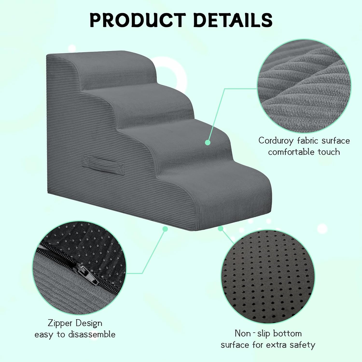 Dog Stairs for Small Dogs and Cats, 20" H 4 Steps Dog Ramp for High Beds, Couch, Sofa, Waterproof Pet Stairs with Removable Washable Cover, Non-Slip Sturdy Pet Steps