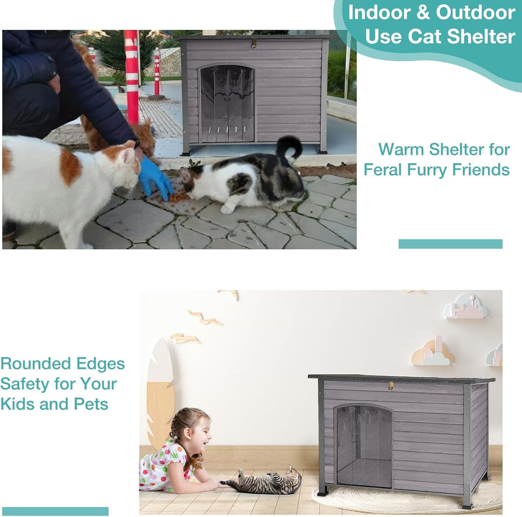 Indoor Outdoor Dog House,Anti-Chewing Iron Frame Dog Kennel,Wood Warm Pets Home,Weatherproof Outside Shelter