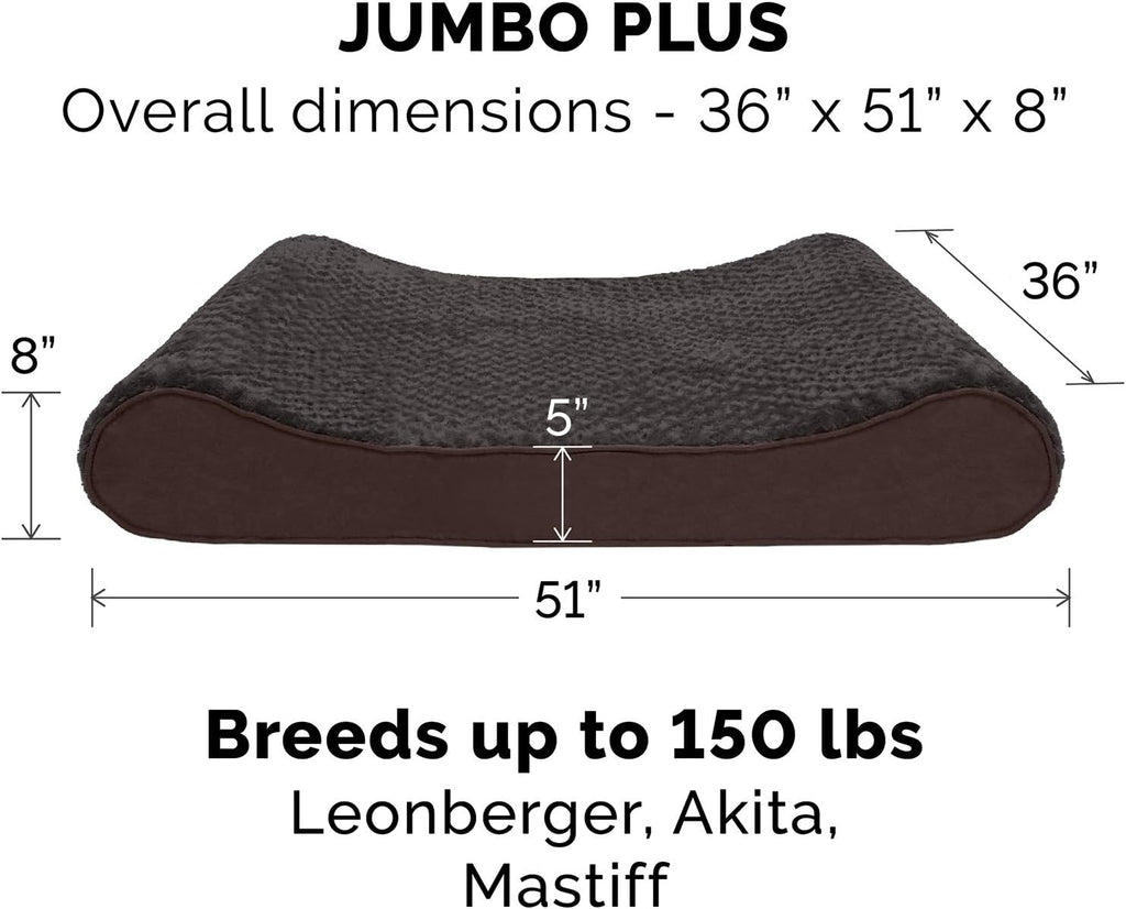 Furhaven Orthopedic Dog Bed for Large Dogs w/ Removable Washable Cover, For Dogs Up to 150 lbs - Ultra Plush Faux Fur & Suede Luxe Lounger Contour Mattress - Chocolate, Jumbo Plus/XXL