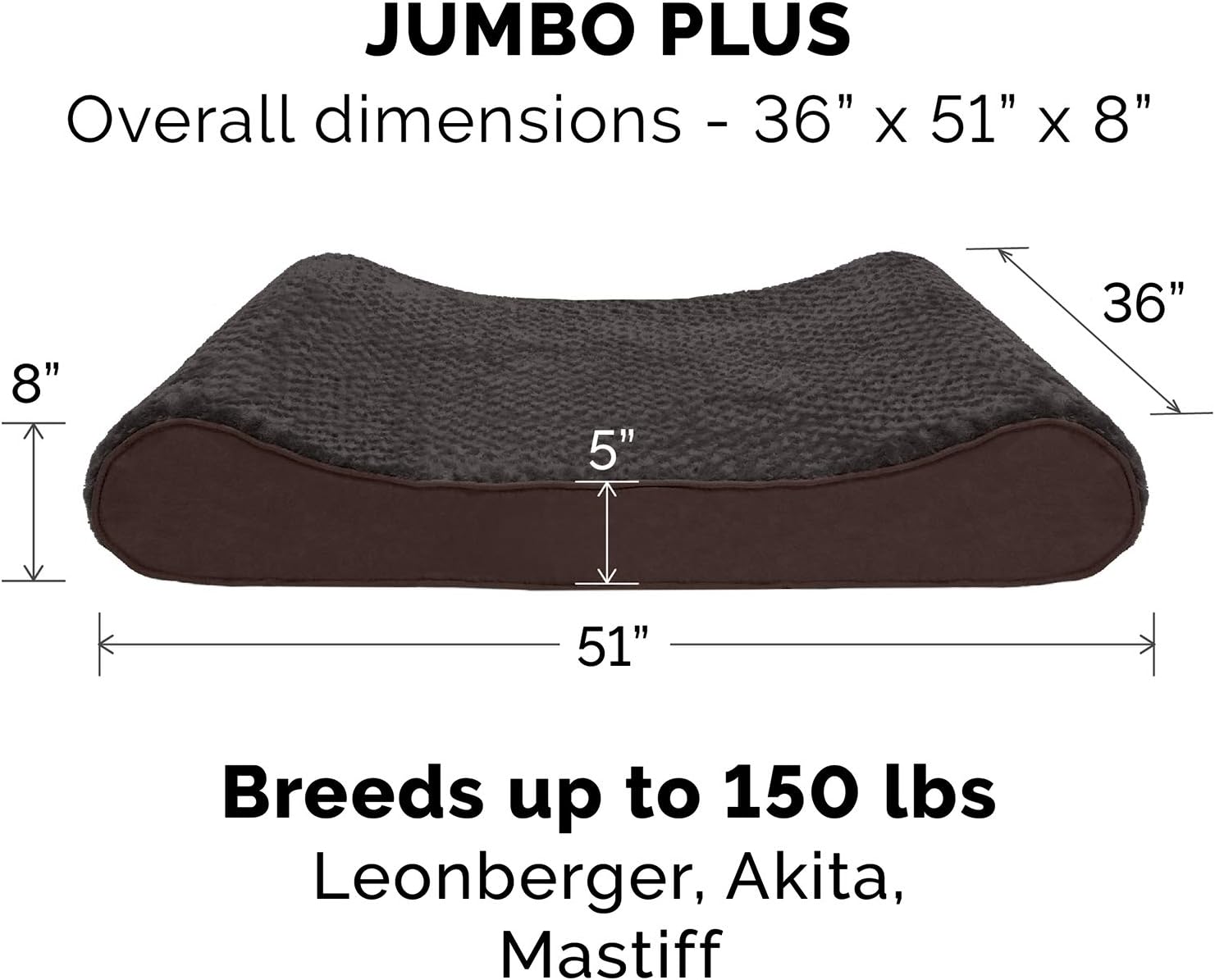 Furhaven Orthopedic Dog Bed for Large Dogs w/ Removable Washable Cover, For Dogs Up to 150 lbs - Ultra Plush Faux Fur & Suede Luxe Lounger Contour Mattress - Chocolate, Jumbo Plus/XXL