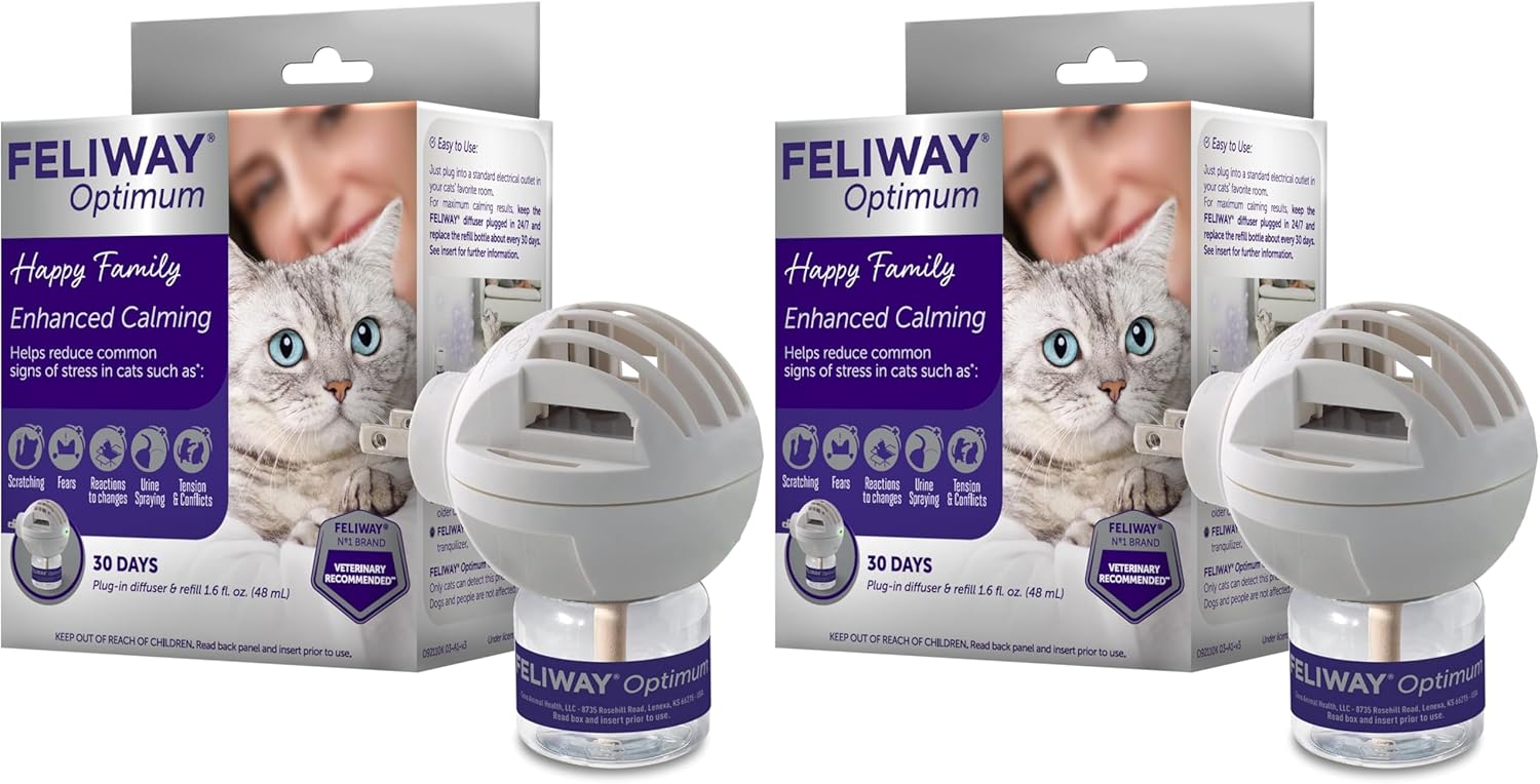 FELIWAY Optimum Cat, Enhanced Calming Pheromone Diffuser, 30 Day Starter Kit (48 mL), Translucent (Pack of 2)