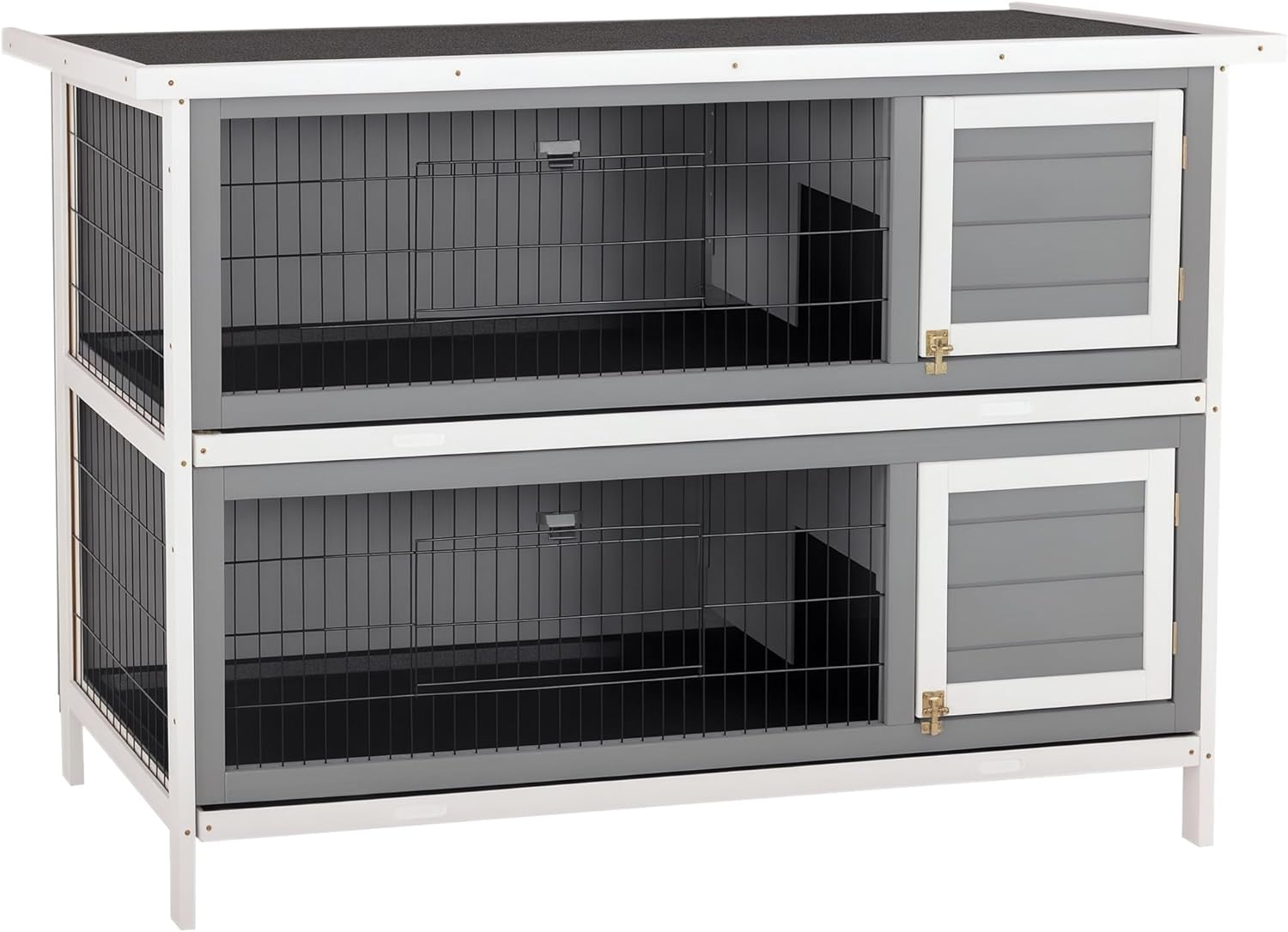 PawHut 54" 2-Story Large Rabbit Hutch Bunny Cage Wooden Pet House Small Animal Habitat with Lockable Doors, No Leak Tray and Waterproof Roof for Outdoor/Indoor Dark Grey
