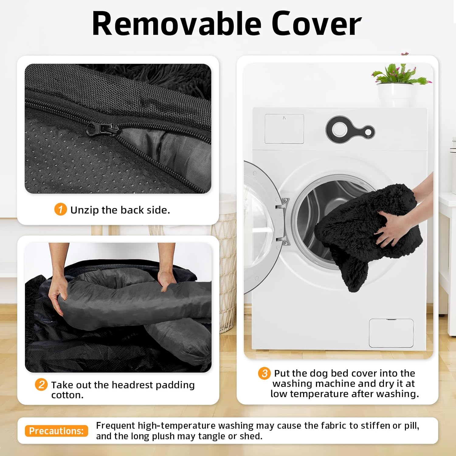 GGIB Calming Dog Bed Fluffy Plush Dog Mat for Furniture Protector with Removable Washable Cover for Large Medium Small Dogs and Cats (Medium, Black)