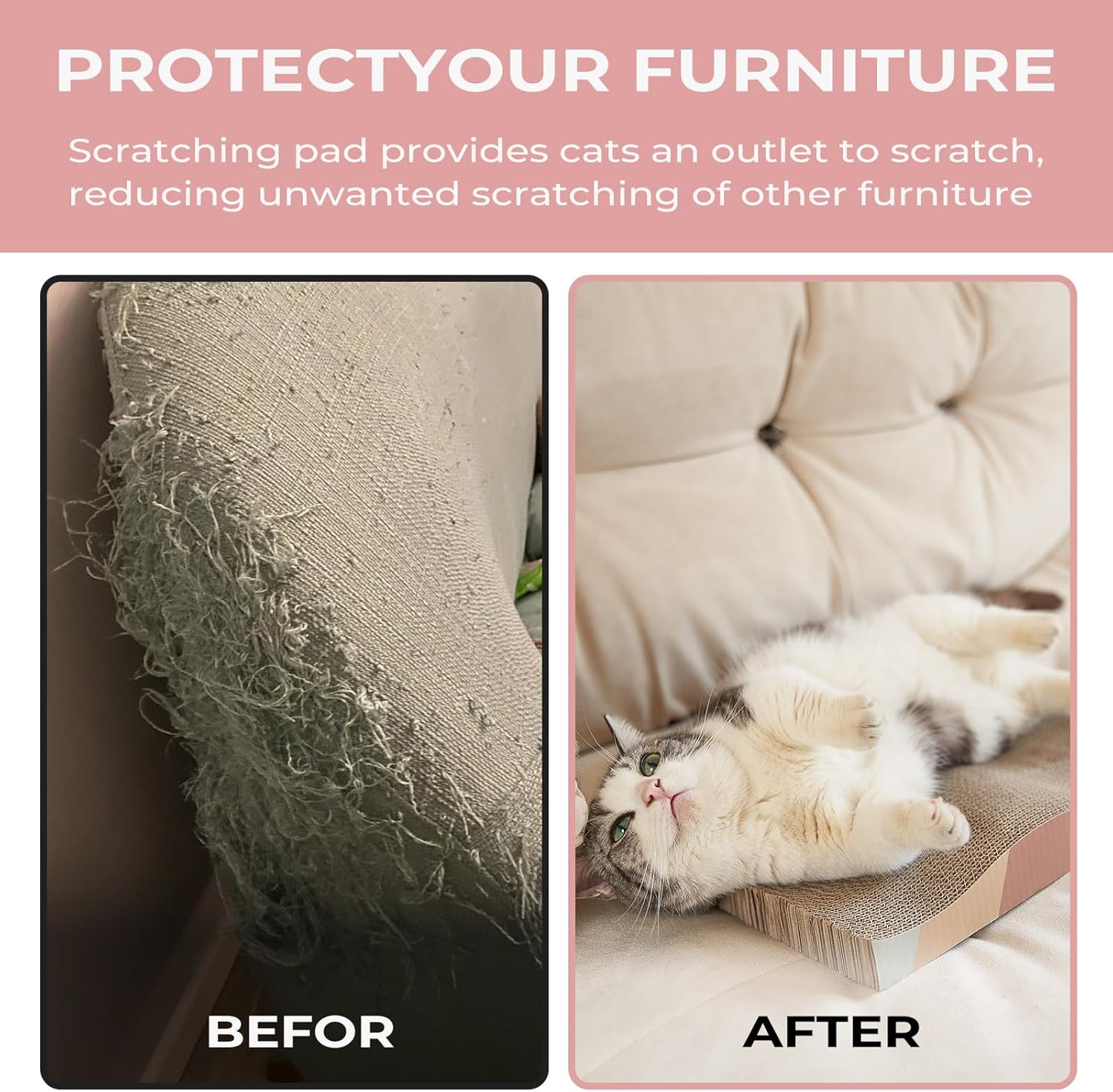 Cat Scratching Board cat Scratcher Cat Scratch Pad Cardboard cat scratchers for Indoor Cats Reversible Large Wide Corrugated with Catnip(2pcs)