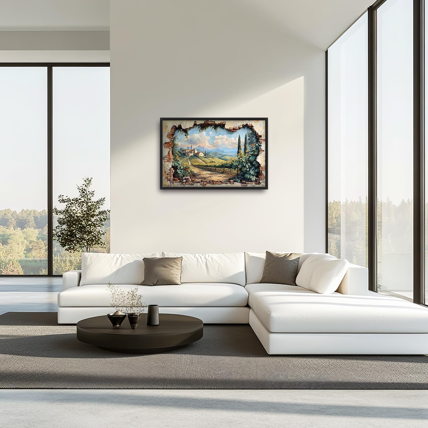 Large Farmhouse Nature Landscape Wall Art for Living Room, Rustic Countryside Canvas Oversized Wall Decor, Vintage Scenery Framed Pictures Painting Print Artwork for Bedroom Dining Room 36L" x 24W"