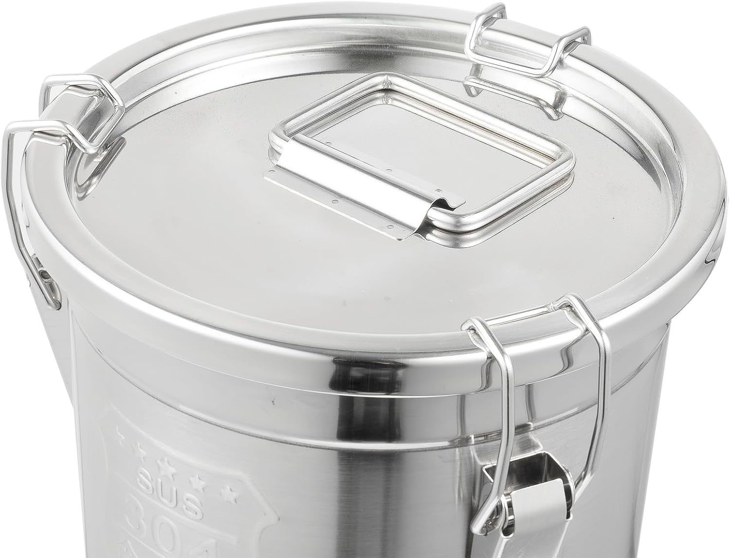 DYNAMI 304 Stainless Steel Containers With Lid,202oz Airtight Flour Container for Kitchen,5-10lbs Metal Airtight Canisters Milk Jug Coffee Bean Cookies Canisters w/Locking Clamp (6L/1.6Gal)