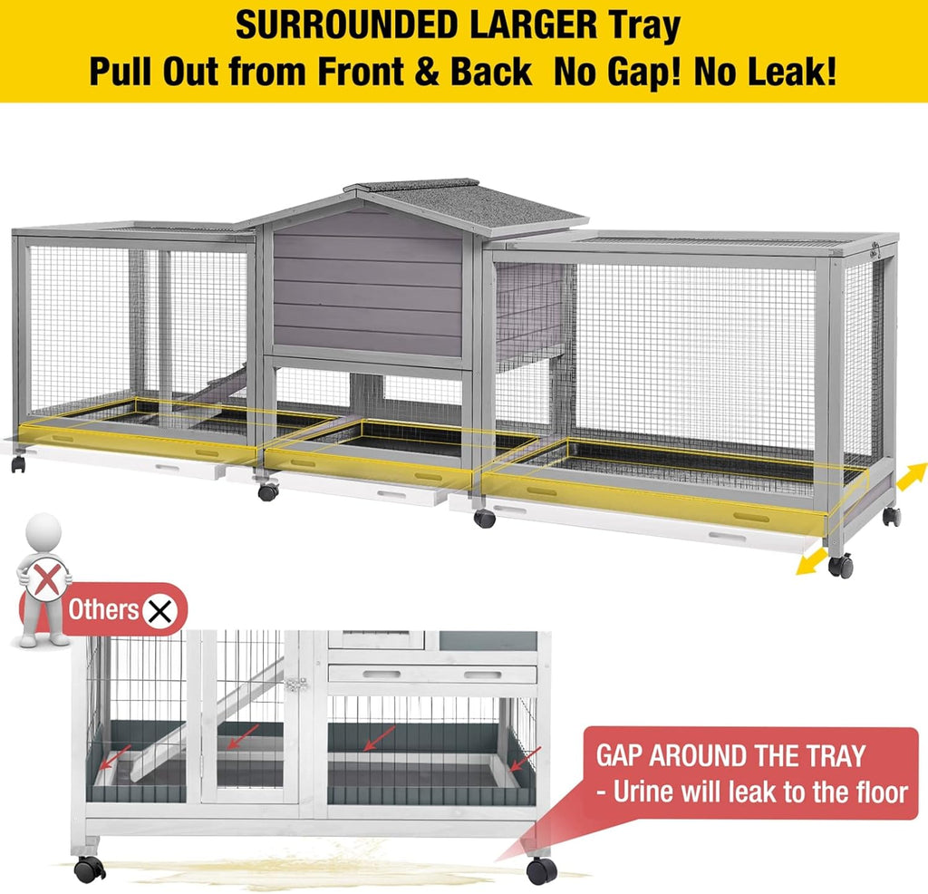Aivituvin Rabbit Hutch Large 2-Story Bunny Cage Indoor Outdoor on Wheels Bunny House with Run,Pull-Out Tray