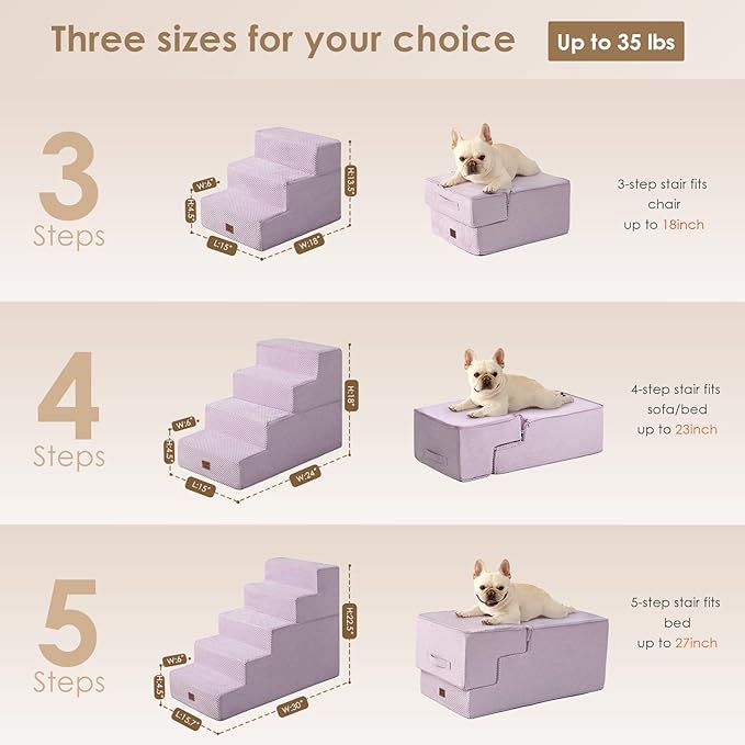 EHEYCIGA Dog Stairs for Small Dogs 13.5" H, 3-Step Dog Steps for Couch Sofa and - Image 2