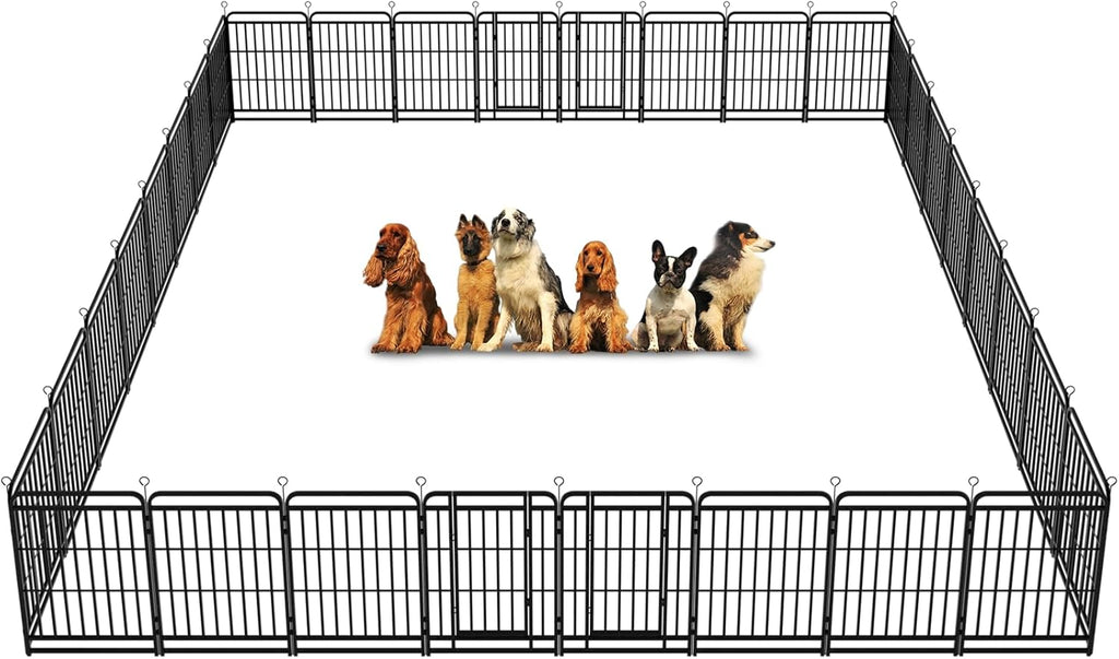 Dog Playpen Outdoor 32 Panels Heavy Duty Dog Fence 40" Height with Thick Pipe Anti-Rust with Doors Portable for RV Camping Yard, Total 71FT, 406 Sq.ft, Snowy Black
