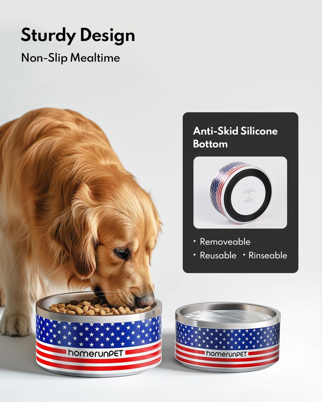 Dog Bowl, HomeRunPet Dog Food Water Bowl with Non-Slip Rubber Base, Metal Insulated Stainless Steel Dog Bowls, Double Wall Dog Bowl for Small Medium Large Dogs, Durable, Dishwasher Safe, 64oz