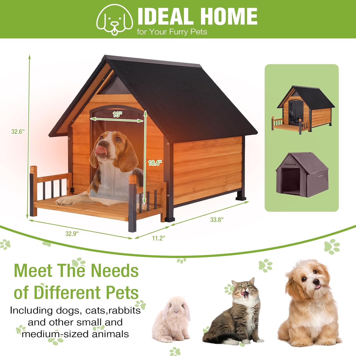 Dog House Outdoor Insulated, Sturdy & Warm Winter Puppy Shelter, 45" L Large Dog Kennel with Chew-Proof Iron Frame, Suitable for Small to Large Dogs(Brown)
