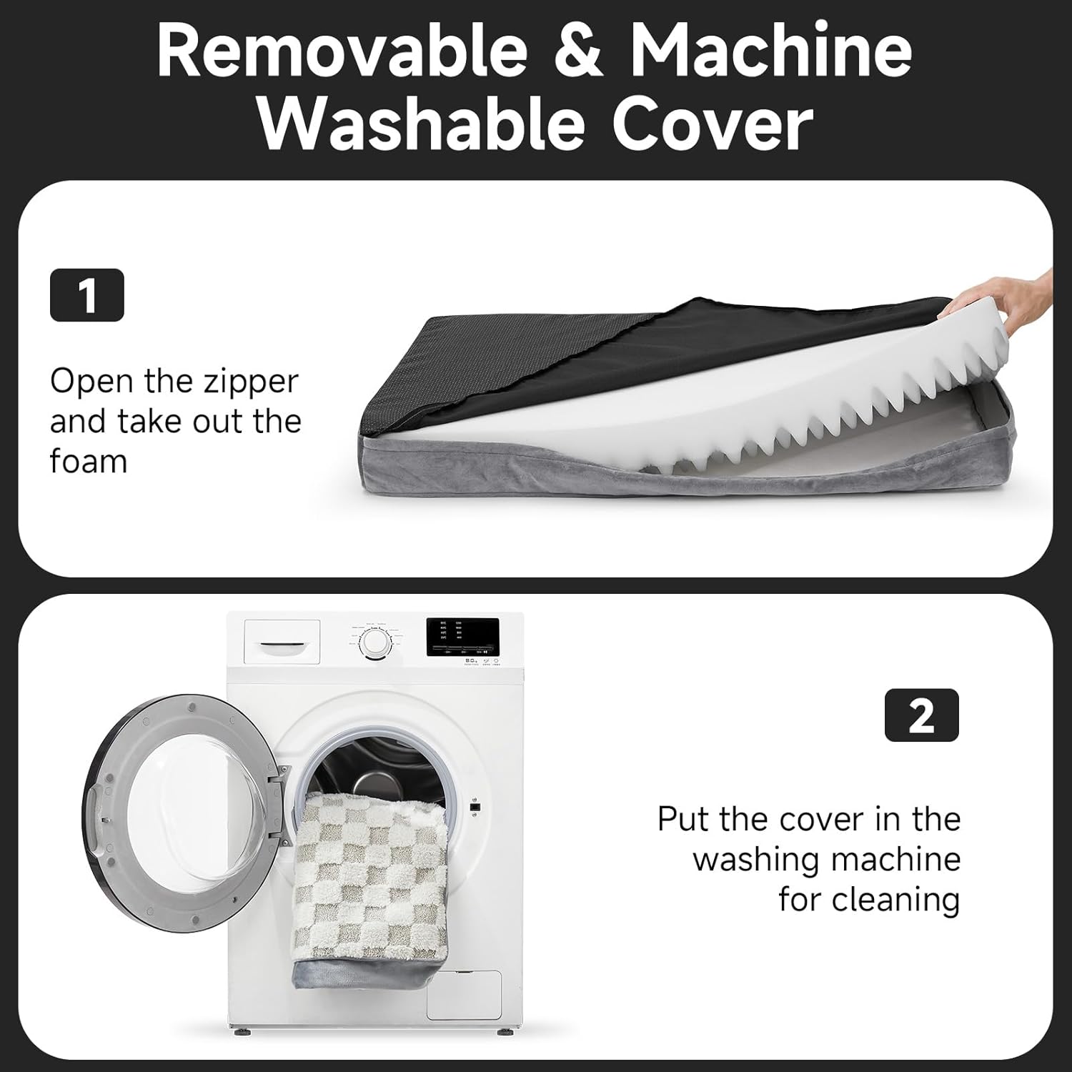 OhGeni Orthopedic Waterproof & Machine Washable Dog Bed for Large Pets, Suitable for Crates, 25D Egg Crate Foam, Non-Slip Bottom & Removable Cover, Checkerboard Fabric, 41 Inches(Gray)