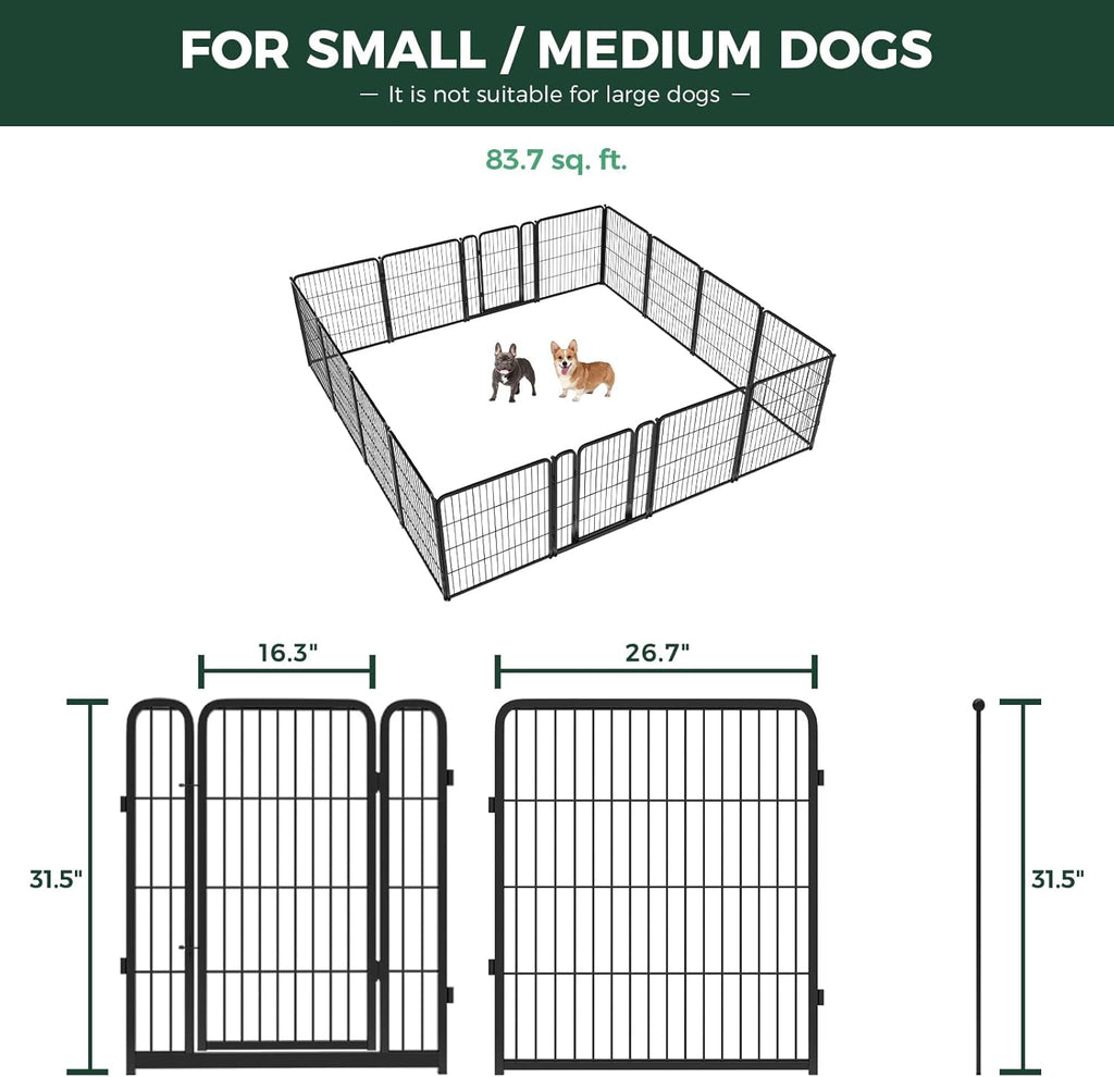 FXW Homeplus Unleashed Indoor Dog Playpen - Stress-Free and Safe Play, Heavy Duty 32 Inch 16 Wire Panels Dog Pen for Small and Medium Dogs, Black│Patented