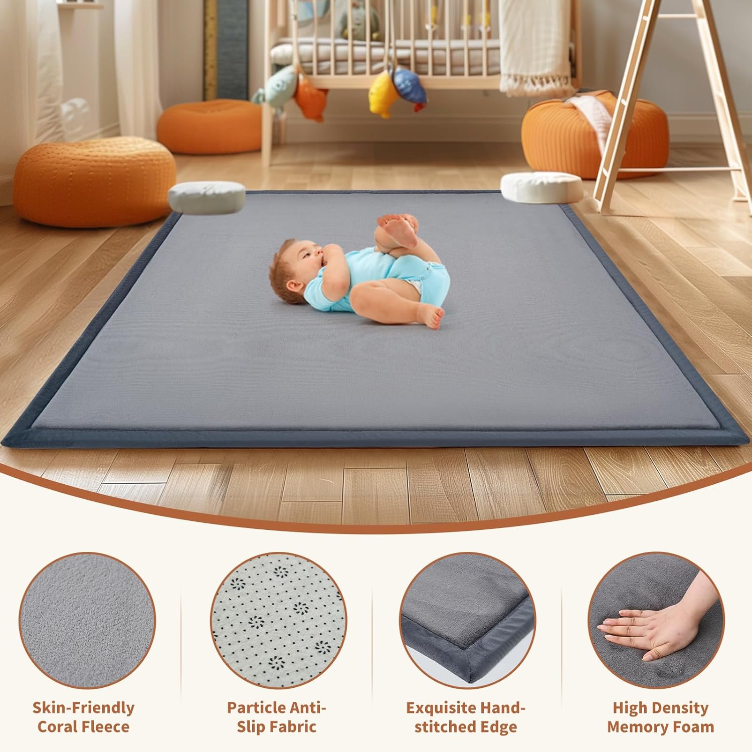SUNYRISY 70x80in Baby Play Mat for Floor, 1.4in Thick Soft Memory Foam Crawling Tummy Time Mat for Toddlers Infants Kids, Non-Slip Bottom Baby Rugs for Nursery
