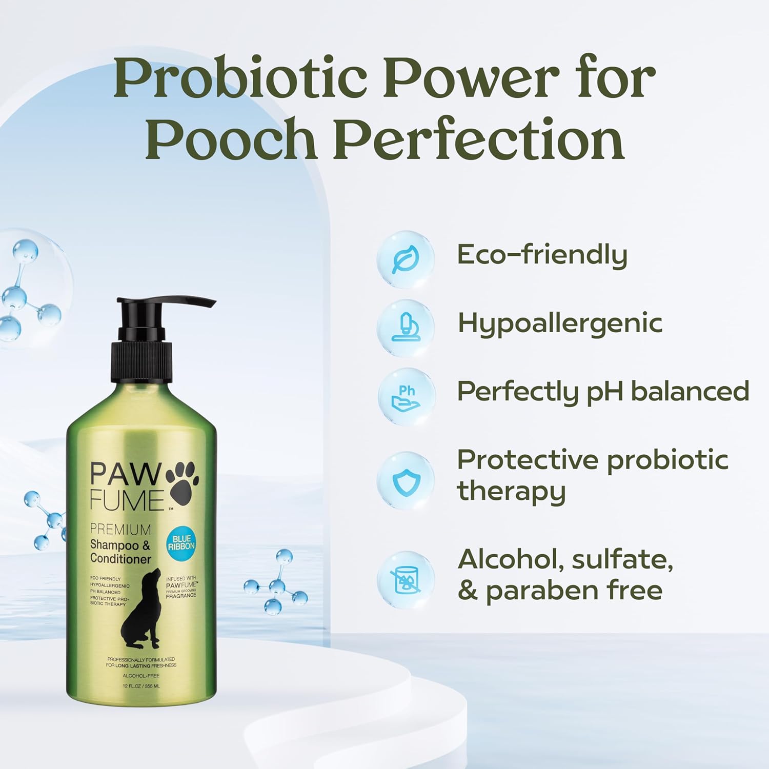PAWFUME Dog Shampoo and Conditioner, Blue Ribbon, 2-Pack – Nourish & Detangle for a Silky Soft Coat – Probiotic, Deep-Cleaning, pH-Balanced Formula – Puppy Shampoo and Conditioner for All Breeds