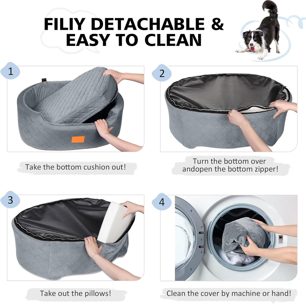 Dog Car Seat for Medium & Large Dogs up to 55 lbs, Elevated Booster Seat with Anti-Slip Base, Detachable & Machine-Washable Pet Car Bed for SUV/Sedan (Gray)