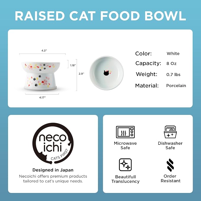 Necoichi Raised Cat Food Bowl – Ceramic Elevated Cat Bowl - Image 2
