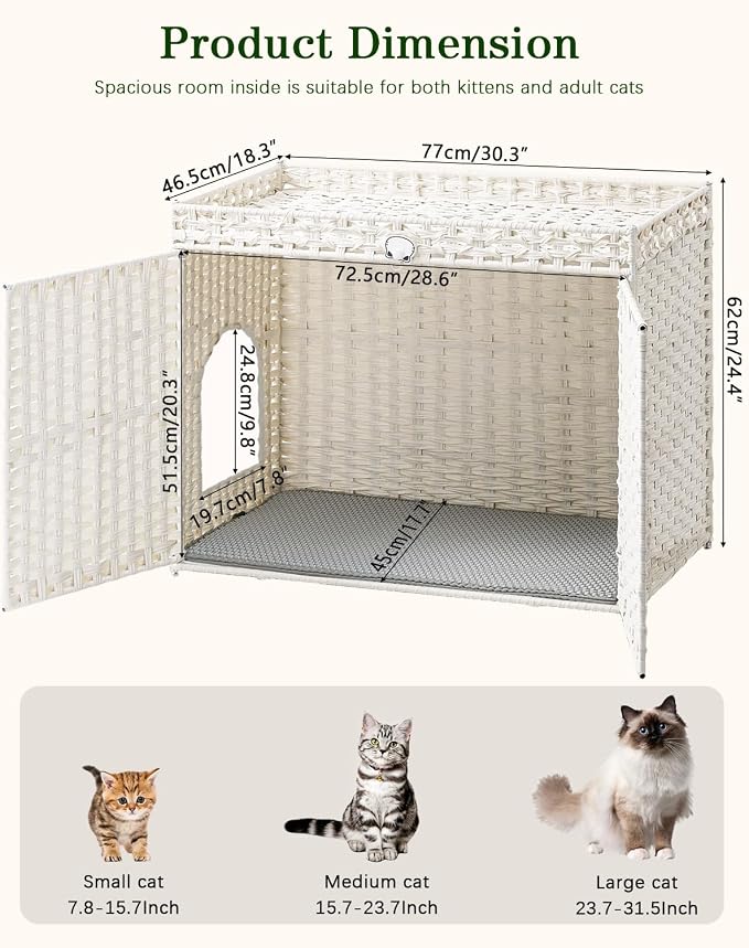 SETVSON Cat Litter Box Enclosure Furniture, Handwoven Rattan Hidden Litter Box - Image 5