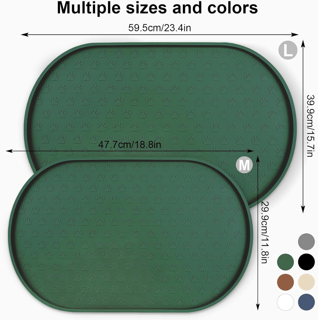 KPWACD Pet Placemat for Dog and Cat, Anti-Slip Waterproof Dogs Feeding Bowl Mat Prevent Food and Water Overflow, Silicone Puppy Dish Mats Suitable for Small Medium Big Pets, Hunter Green, 19" * 12"