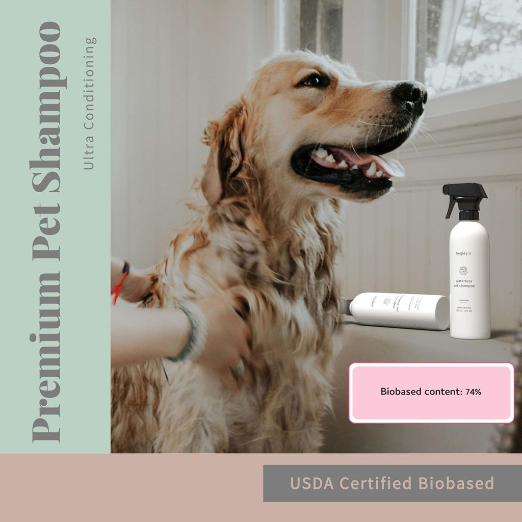 Begley's No Rinse Waterless Pet Shampoo, Bathless Cleaning, Deodorizing, and Odor Removal for a Shiny, Fresh Smelling Coat - Effective for Dogs, Puppies, and Cats - Fresh Lavender, 2 Pack