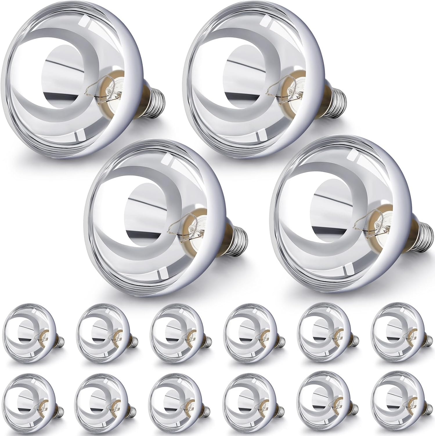 VIHOSE 16 Pack 250 Watt Heat Lamp 120v R40 Heat Lamp Bulbs Glass Incandescent Light Bulbs Incandescent Heating Lightbulbs for Reptiles Chicks Food Puppies Bathroom, Use E26 Base (Silver)