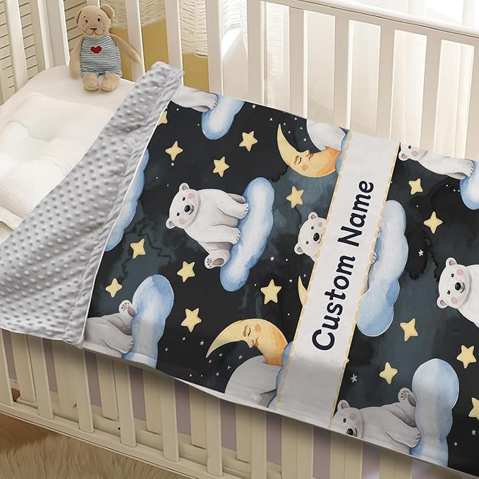 Custom Baby Blanket with Name, Double Layer Soft Dot Back Personalized Baby Blanket for Boys Girls, Polar Bear Blanket for Newborn Toddler, Customized Swaddle for Kids Birthday Gifts(30" x40)