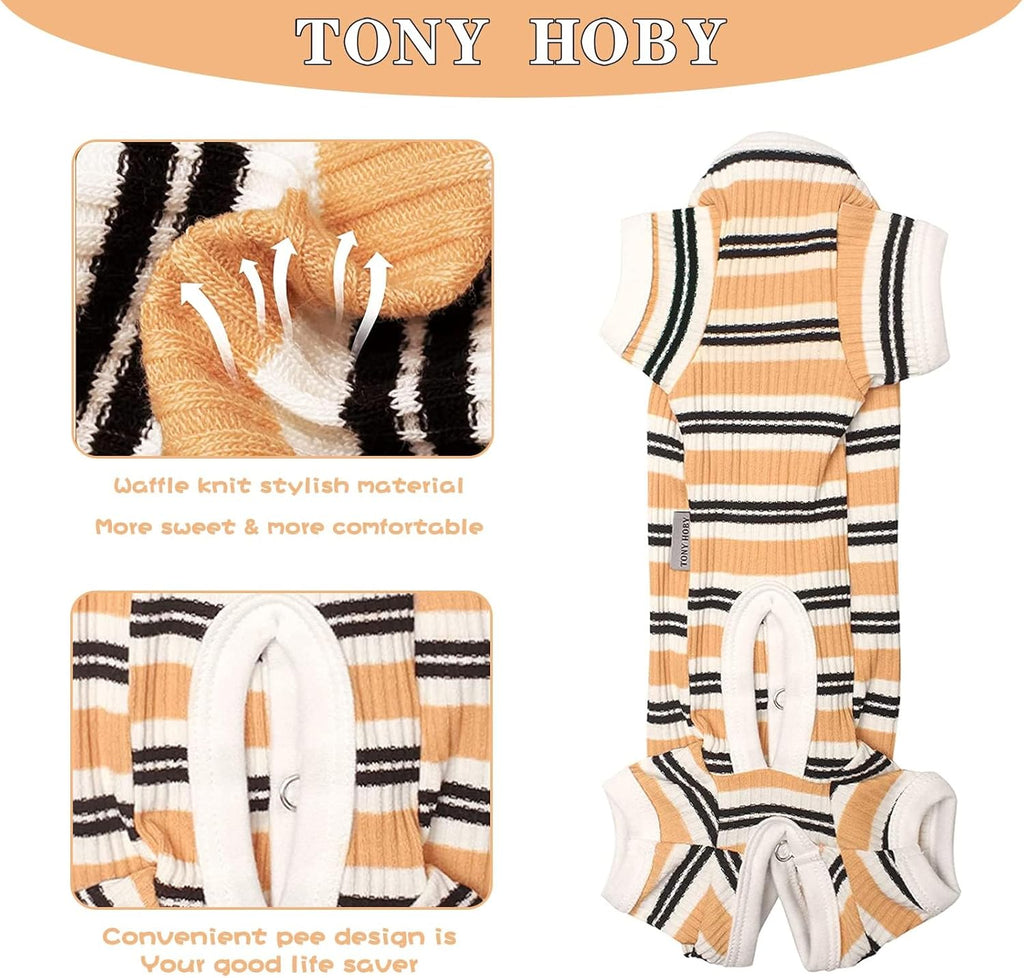 TONY HOBY Male Dog Pajamas, 4 Legged Dog Jumpsuit with Brown Stripe, Dogs Shirt for Small Medium Dogs (Brown, Boy, S)
