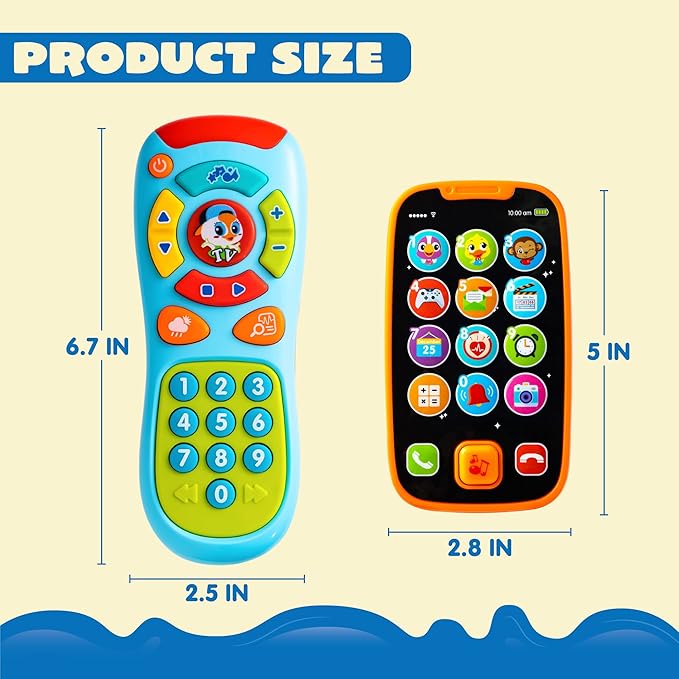 JOYIN Baby Learning Phone and Remote Toy for Toddler, Fun Smartphone Toys with Music for Infants, Boys or Girls, Holiday Stocking Stuffers, Kids Birthday Gift, Gifts for Christmas