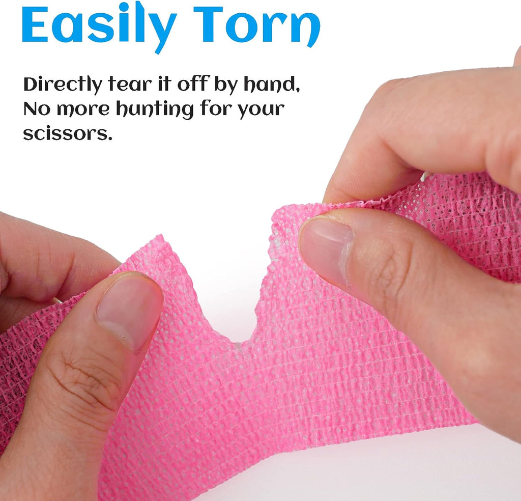24 Rolls Pink Elastic Self Adhesive Bandage Wrap, Breathable Flexible Fabric Non Woven Cohesive Bandage, Ankle Sprains Swelling Medical First Aid Sports Athletic Tape, Dogs Pet Vet Wrap 2 in x 5 Yards