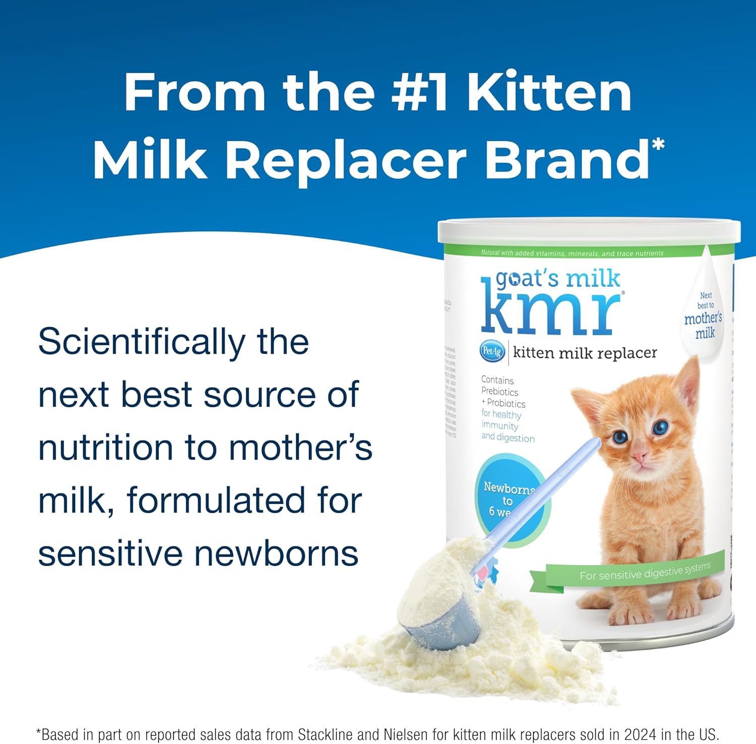 PetAg Goat’s Milk KMR Kitten Milk Replacer Powder - 12 oz - Powdered Kitten Formula with Prebiotics, Probiotics & Vitamins for Kittens Newborn to Six Weeks Old - Easy to Digest