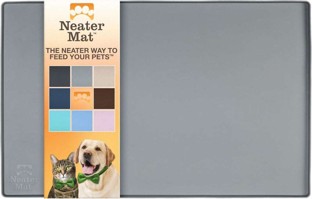 Neater Pet Brands Neater Mat - Waterproof Silicone Pet Bowls Mat - Protect Floors from Food & Water (19" x 12", Gunmetal)