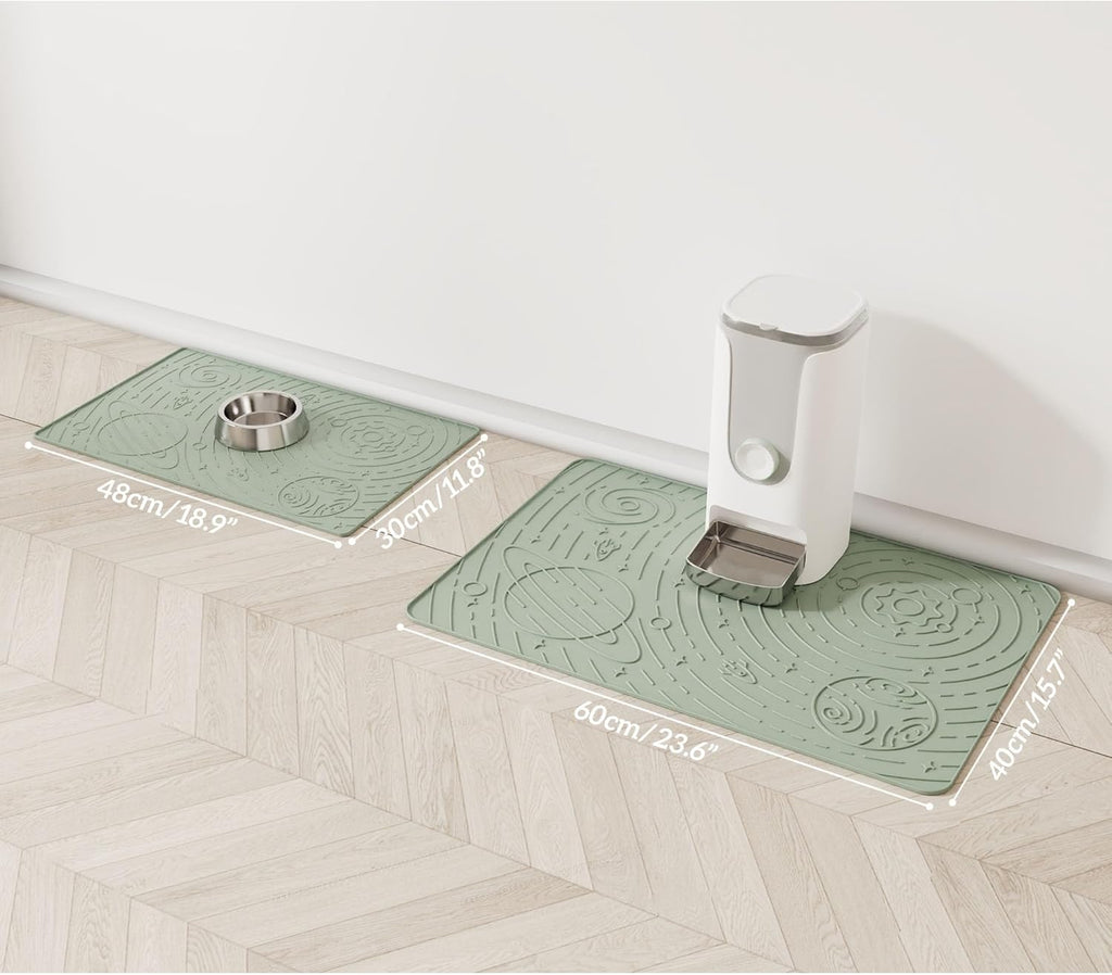 OHMO Dog Food Mat, Silicone Waterproof Cat Food Mat, Non-Skid Spill Proof Pet Feeding Mat for Food and Water, Easy to Clean Dog Placemat(Sage Green, 18.9" x 11.8")