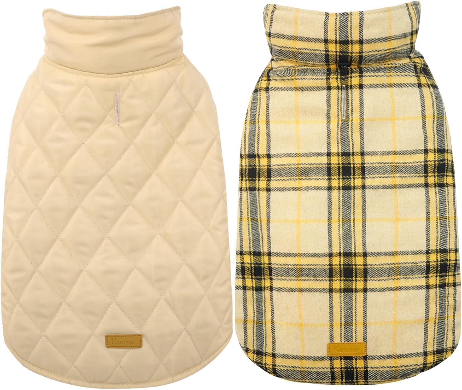 Kuoser Warm Dog Coat, Waterproof Dog Jacket for Extra Large Dogs, Adjustable Durable XXL Doggie Winter Coat Reversible Puppy Cold Weather Apparel from Small to Large Breed, Yellow XXL
