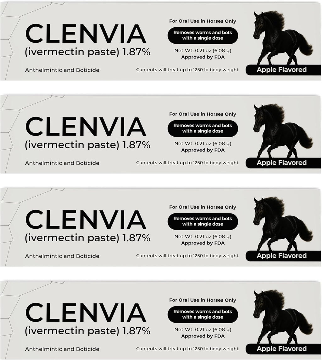 Horse Paste 1.87% – Apple Flavored Wormer – 6.08g Tube – Treats Up to 1250 lb (4 Pack)