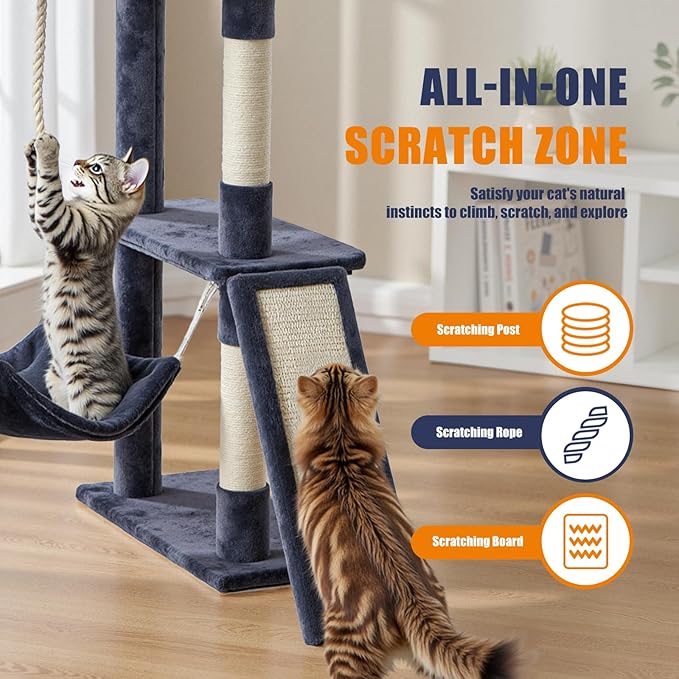 Large Cat Tree 63 Inch, Sisal Scratching Posts Board and Hammock, Pet Play House - Image 4