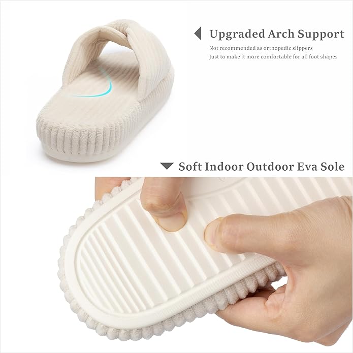 Chantomoo Slippers for Women Memory Foam House Bedroom Corduroy Bow Crossbands Slipper Shoes Comfy Trendy Gift Slippers