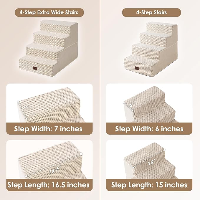 EHEYCIGA Dog Stairs for Bed 20" H, 4-Step Extra Wide Dog Steps for High Bed - Image 2