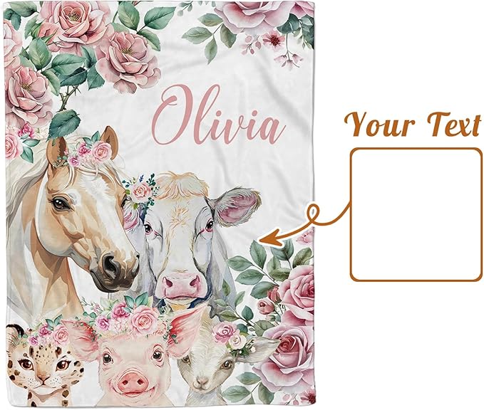 Personalized Baby Blankets for Boys Girls, Custom Baby Blanket with Name, Farm Animals Blanket Personalized, Receiving Swaddle Blanket Suitable for Infants & Toddler, (47" x60)
