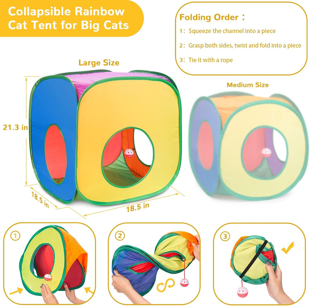 Retro Shaw 33Pcs Cat Toys for Large Cats, Interactive Kitten Toys for Indoor Cats Kitty with Collapsible Game Tunnel Tube Tent Feather Wand Teaser Bell Fuzzy Ball Springs Mouse Toys