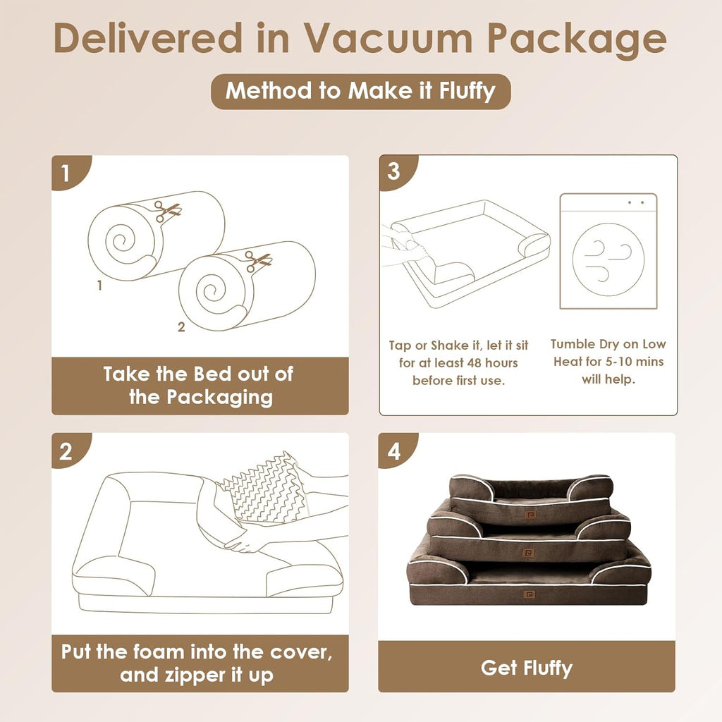 EHEYCIGA Orthopedic Dog Bed for Medium Dogs, Waterproof Memory Foam Medium Dog Beds with Sides, Non-Slip Bottom and Egg-Crate Foam Pet Couch Bed with Washable Removable Cover, Brown