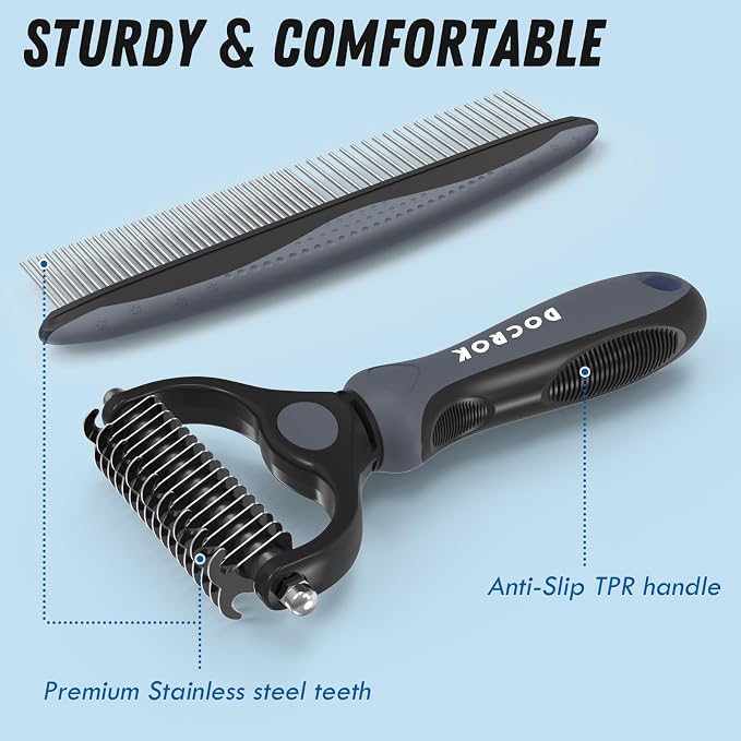 Docrok Pet Grooming Brush and Metal Comb Combo, Cat Brush Dog Brush - Image 6